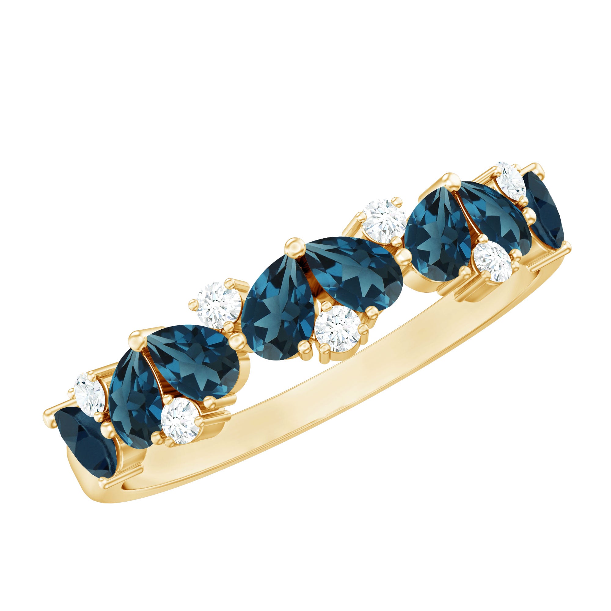 Rosec Jewels-Pear Shape London Blue Topaz Half Eternity Band with Lab Made Diamond