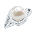 Rosec Jewels-Cultured White 7.4 Carat Freshwater Pearl Diamond Engagement Ring with Bypass Shank