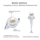 Rosec Jewels-Cultured White 7.4 Carat Freshwater Pearl Diamond Engagement Ring with Bypass Shank