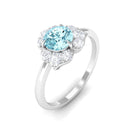 Real Round Aquamarine and Diamond Flower Engagement Ring with Certificate AAA - Rosec Jewels