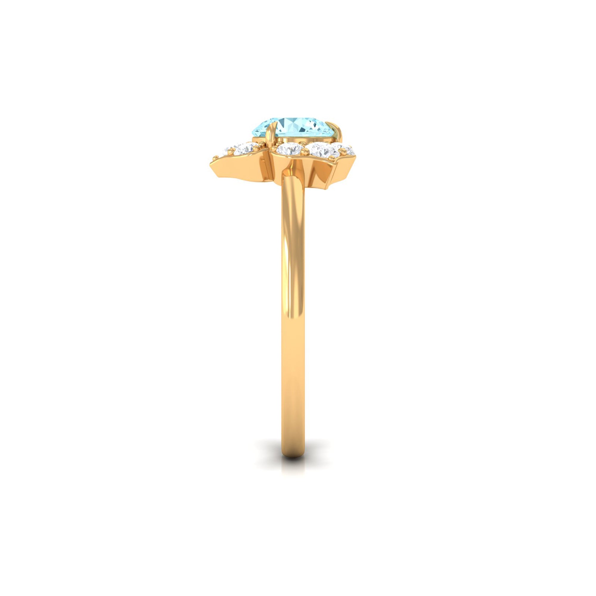 Real Round Aquamarine and Diamond Flower Engagement Ring with Certificate AAA - Rosec Jewels