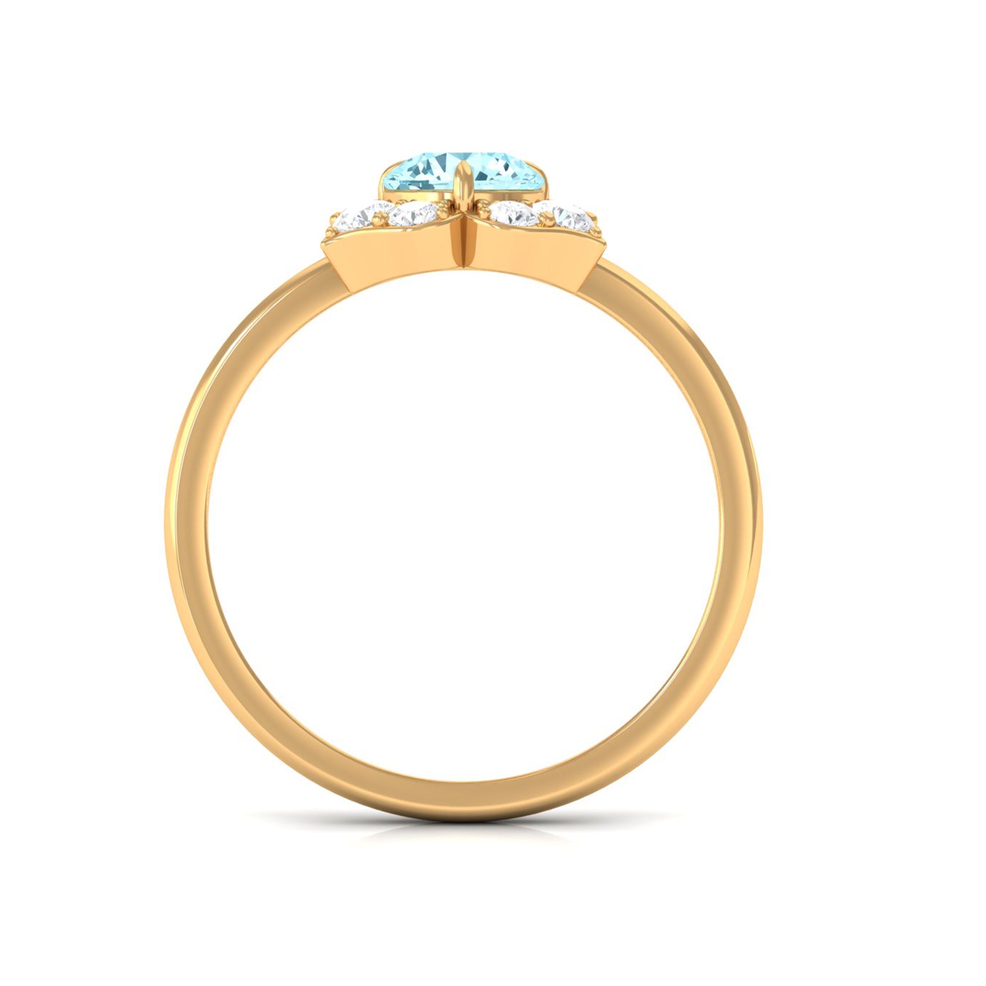 Real Round Aquamarine and Diamond Flower Engagement Ring with Certificate AAA - Rosec Jewels