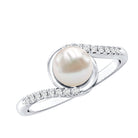 Freshwater Pearl Solitaire Bypass Engagement Ring with Diamond Accent AAA - Rosec Jewels