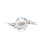Freshwater Pearl Solitaire Bypass Engagement Ring with Diamond Accent AAA - Rosec Jewels