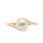 Freshwater Pearl Solitaire Bypass Engagement Ring with Diamond Accent AAA - Rosec Jewels