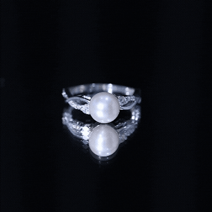 Rosec Jewels-Genuine 7.4 Carat Freshwater Pearl Engagement Ring with Diamond Crossover Shank
