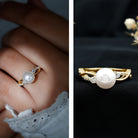 Rosec Jewels-Genuine 7.4 Carat Freshwater Pearl Engagement Ring with Diamond Crossover Shank