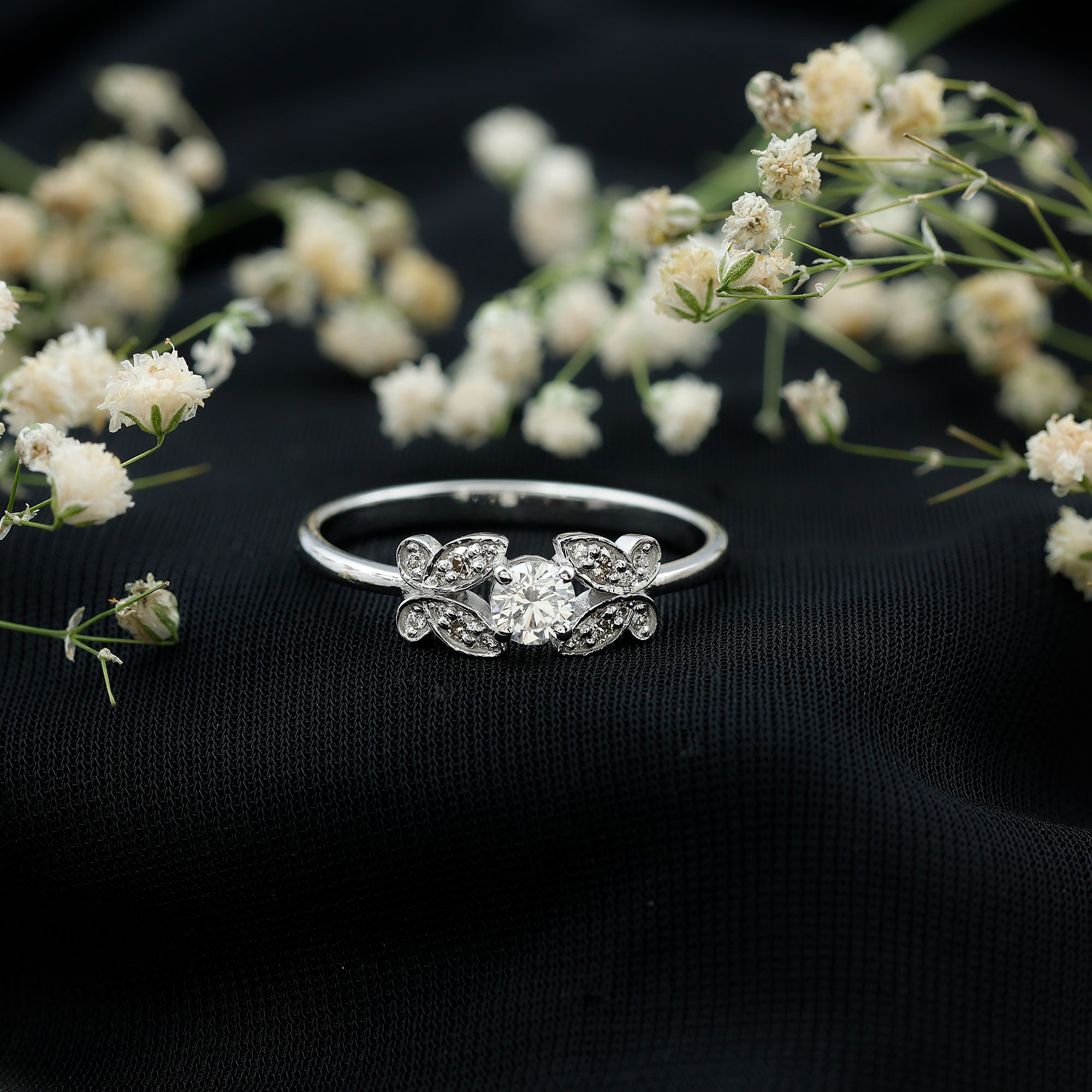Round Cut Diamond Nature Engagement Ring Natural - ( HI-SI ) - Rosec Jewels