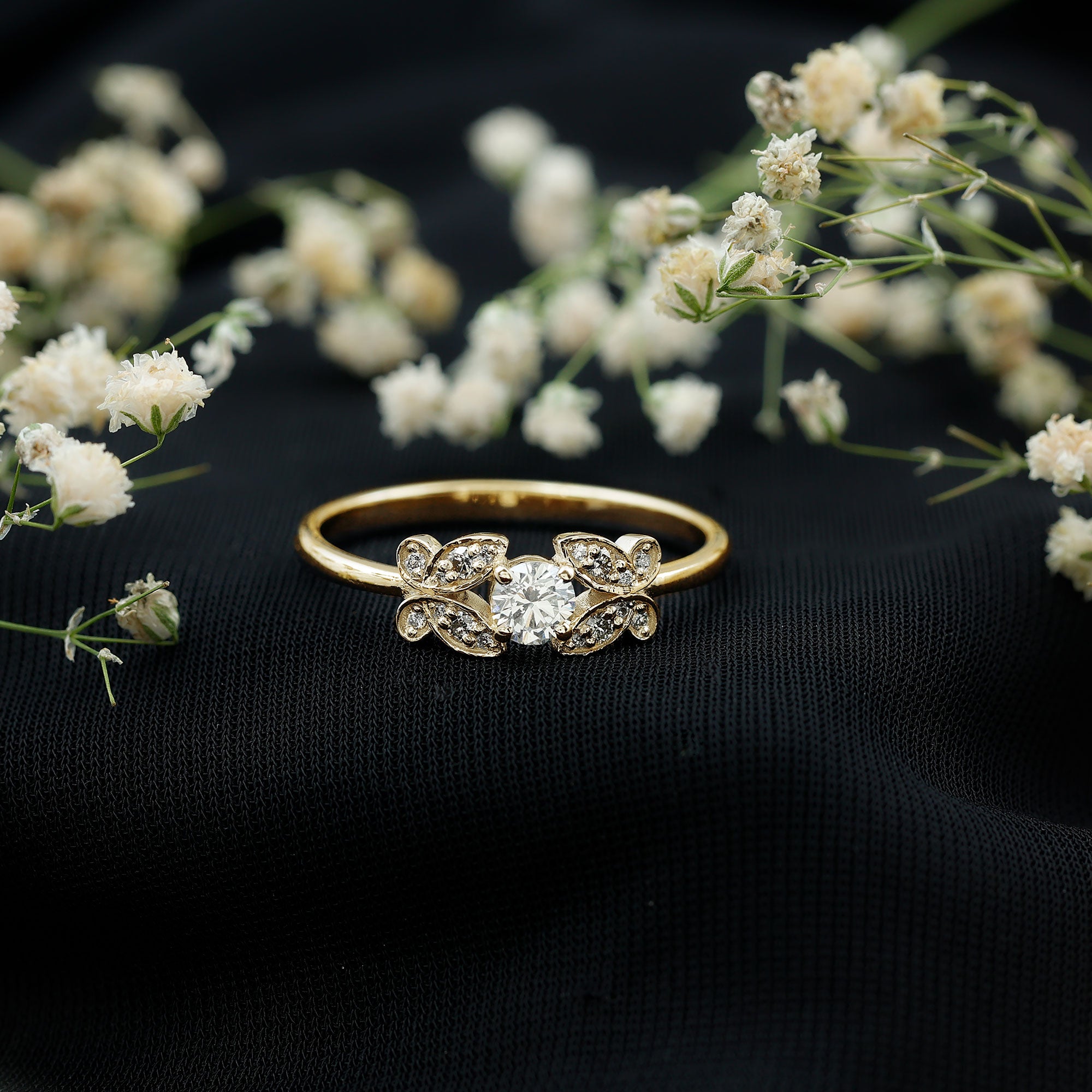 Round Cut Diamond Nature Engagement Ring Natural - ( HI-SI ) - Rosec Jewels