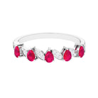 Real Pear Shape Ruby Half Eternity Ring with Diamond for Women AAA - Rosec Jewels