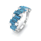Baguette London Blue Topaz Uneven Eternity Ring with Diamond AAA - Rosec Jewels