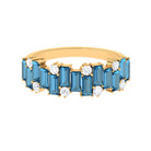 Baguette London Blue Topaz Uneven Eternity Ring with Diamond AAA - Rosec Jewels
