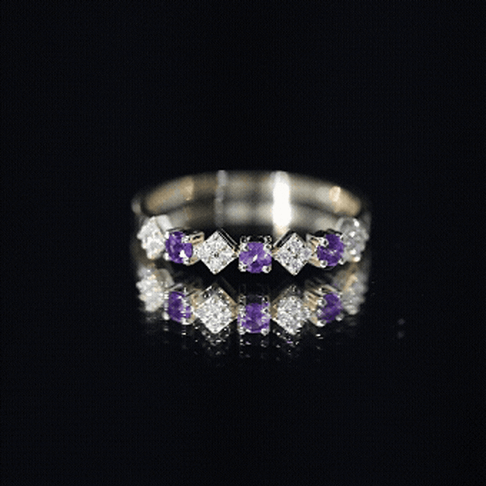 Rosec Jewels-Real Amethyst Half Eternity Ring with Diamond for Women