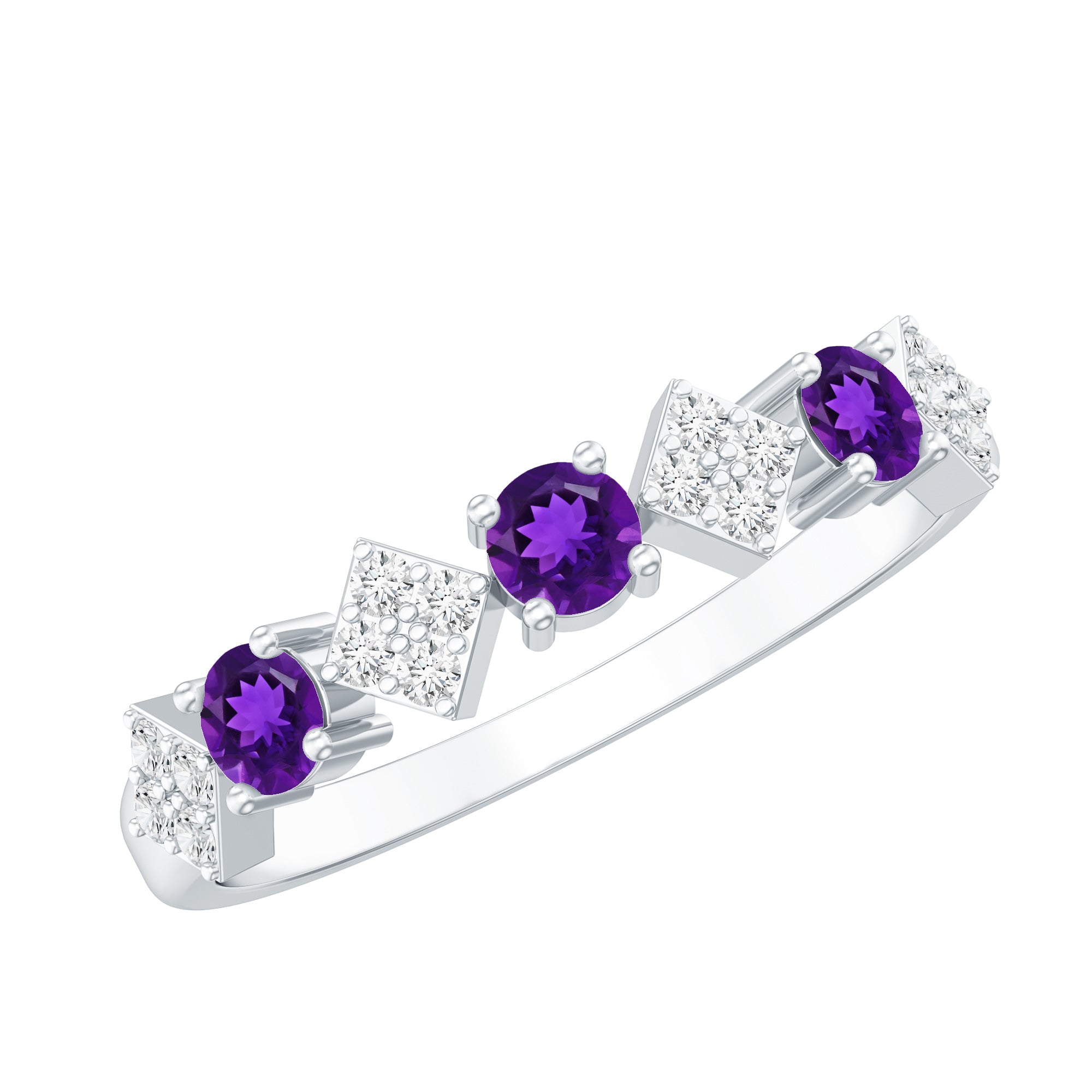 Rosec Jewels-Real Amethyst Half Eternity Ring with Diamond for Women