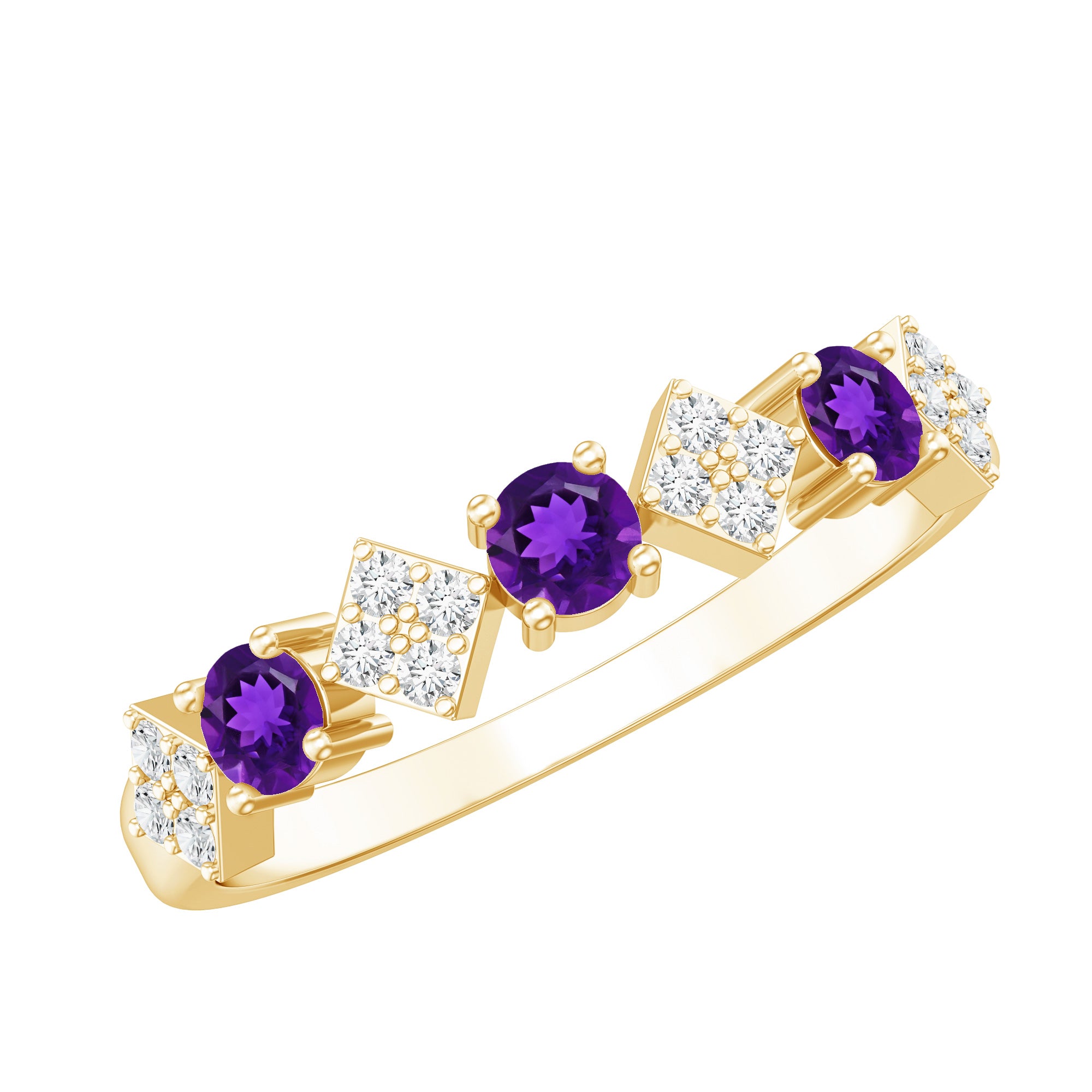 Rosec Jewels-Real Amethyst Half Eternity Ring with Diamond for Women