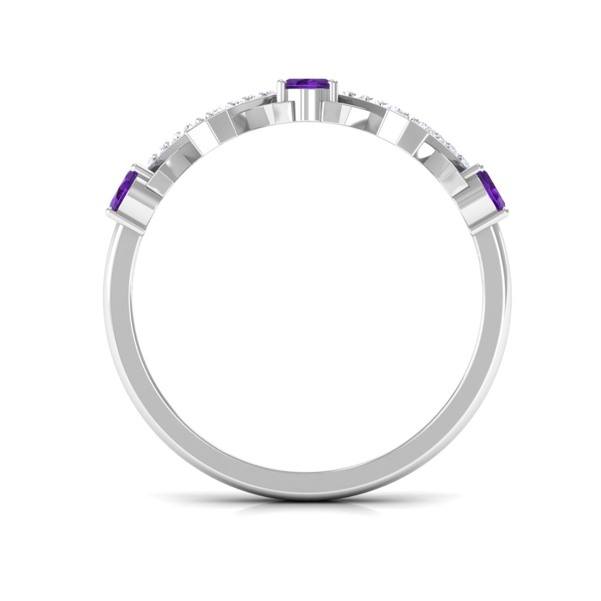 Natural Oval Amethyst Half Eternity Ring with Diamond AAA - Rosec Jewels