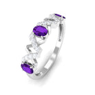 Natural Oval Amethyst Half Eternity Ring with Diamond AAA - Rosec Jewels