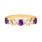 Natural Oval Amethyst Half Eternity Ring with Diamond AAA - Rosec Jewels