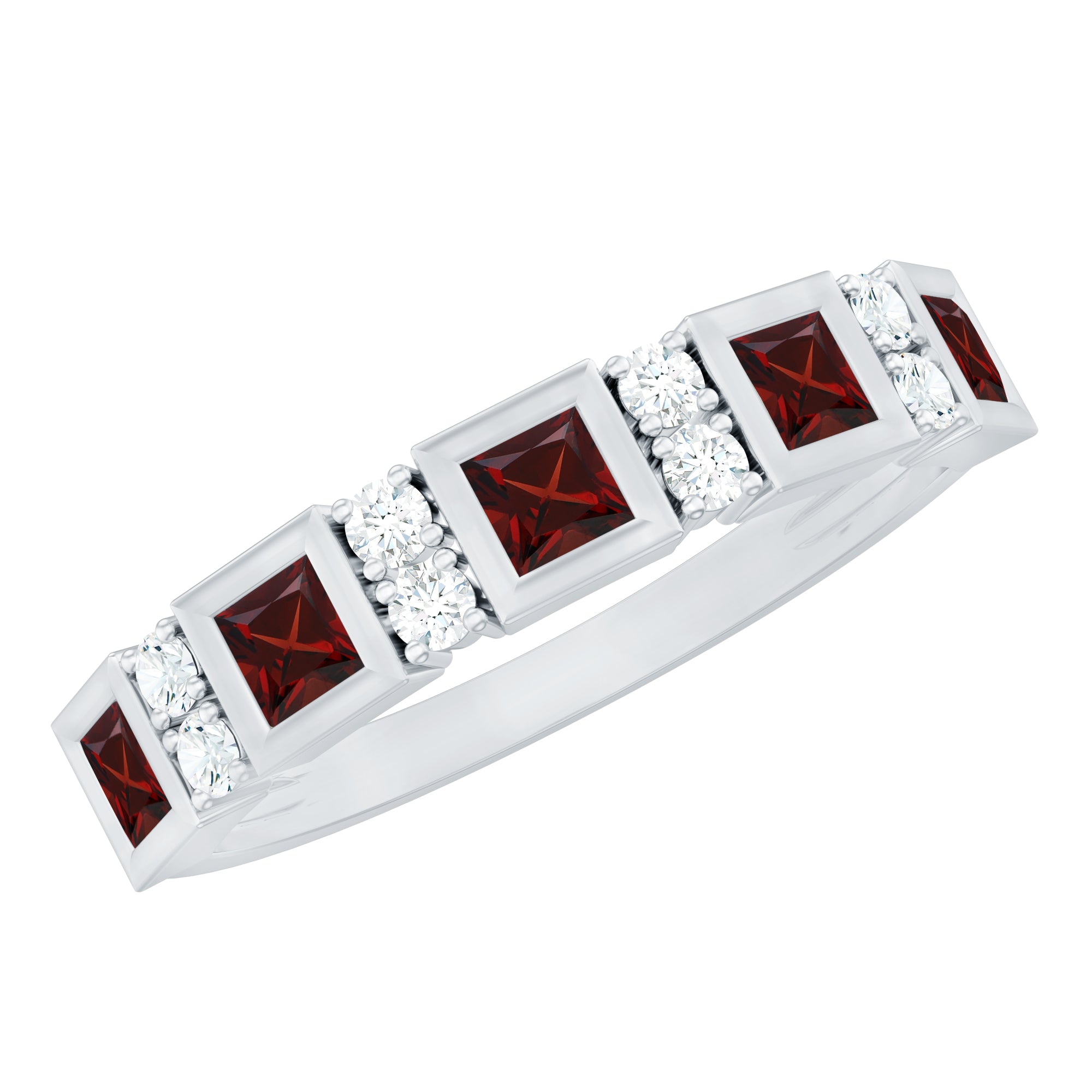 Certified Natural Garnet Diamond Half Eternity Anniversary Ring AAA - Rosec Jewels