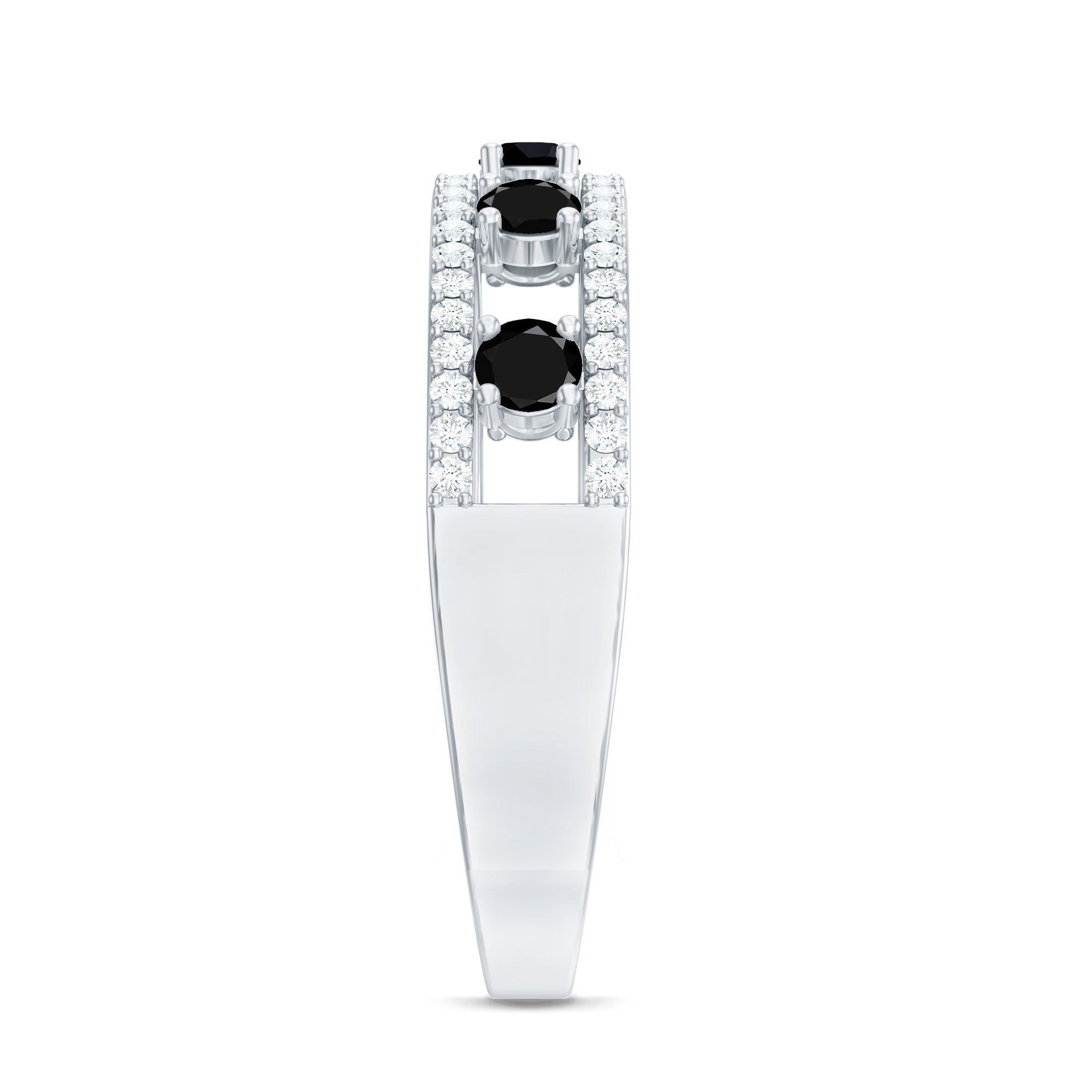 Round Cut Black Onyx and Diamond Half Eternity Band Ring AAA - Rosec Jewels