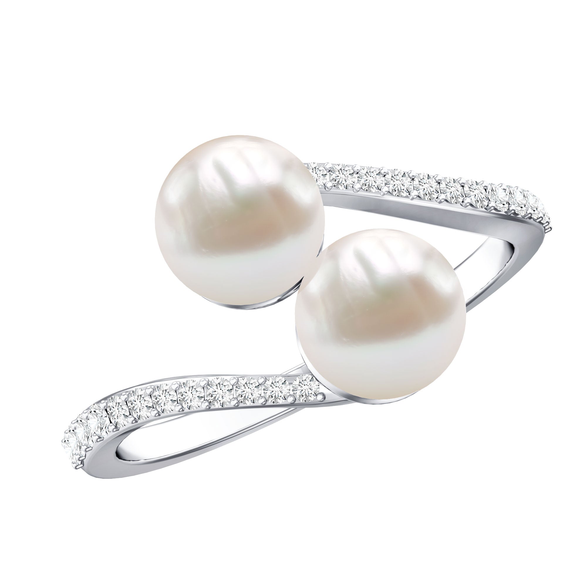 Moi et Toi Freshwater Pearl Bypass Ring with Diamond