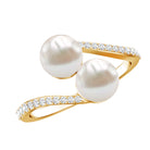 Rosec Jewels-Natural Freshwater Pearl 2 Stone Engagement Ring with Diamond