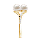 Rosec Jewels-Natural Freshwater Pearl 2 Stone Engagement Ring with Diamond