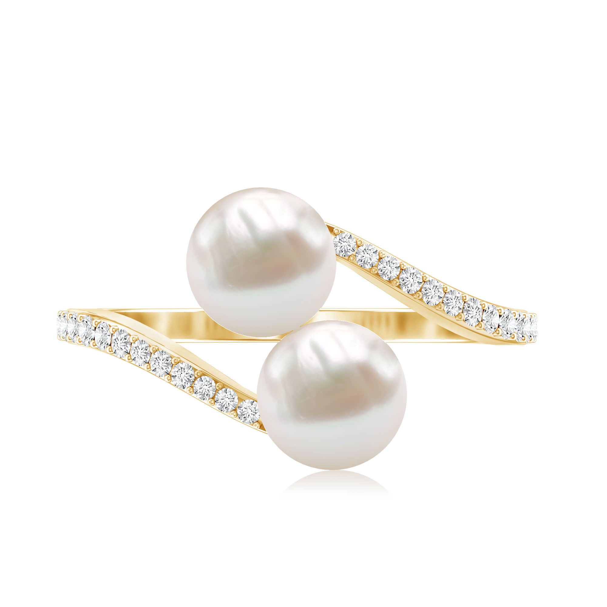 Rosec Jewels-Natural Freshwater Pearl 2 Stone Engagement Ring with Diamond