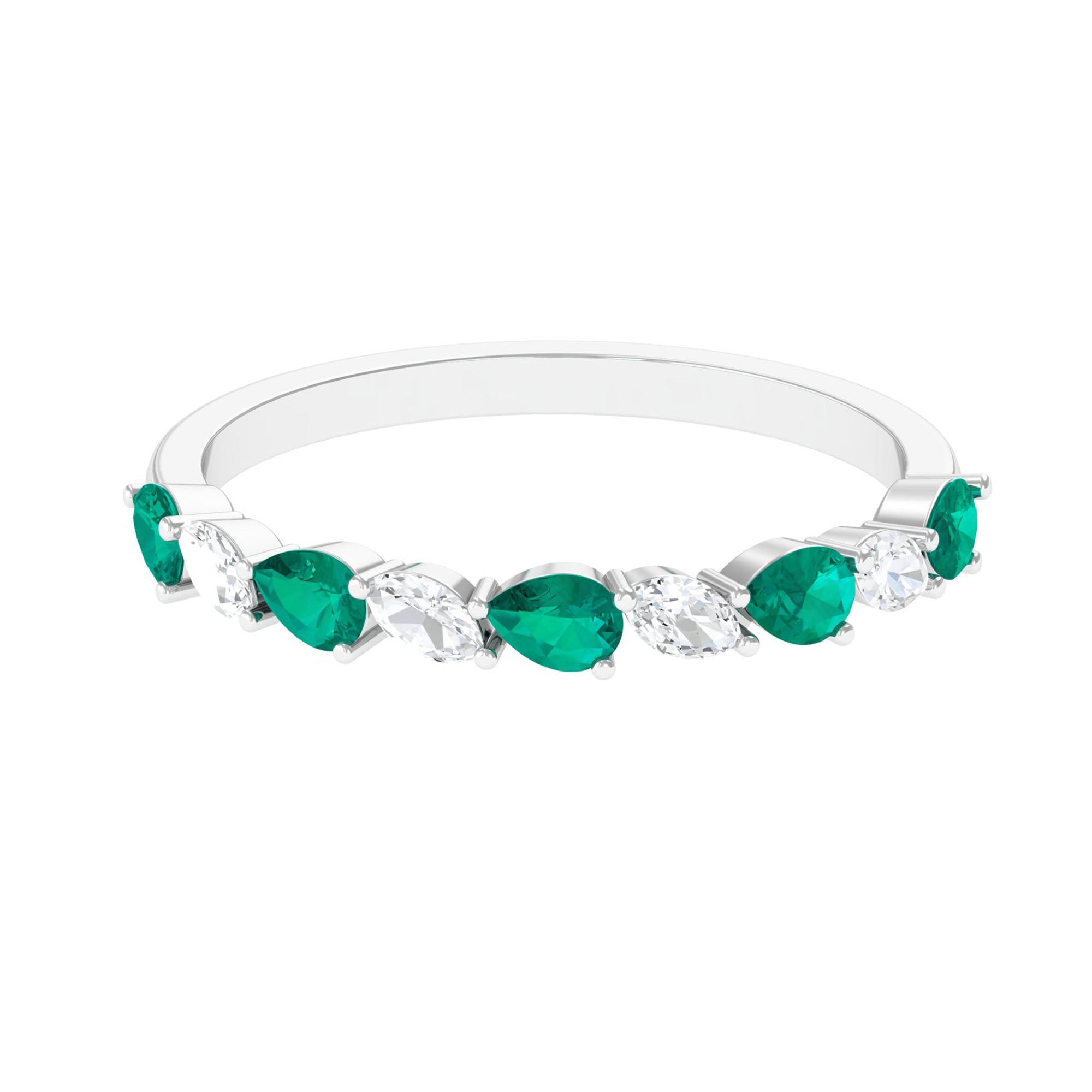 Natural Pear Shape Emerald Half Eternity Ring in East West Style AAA - Rosec Jewels