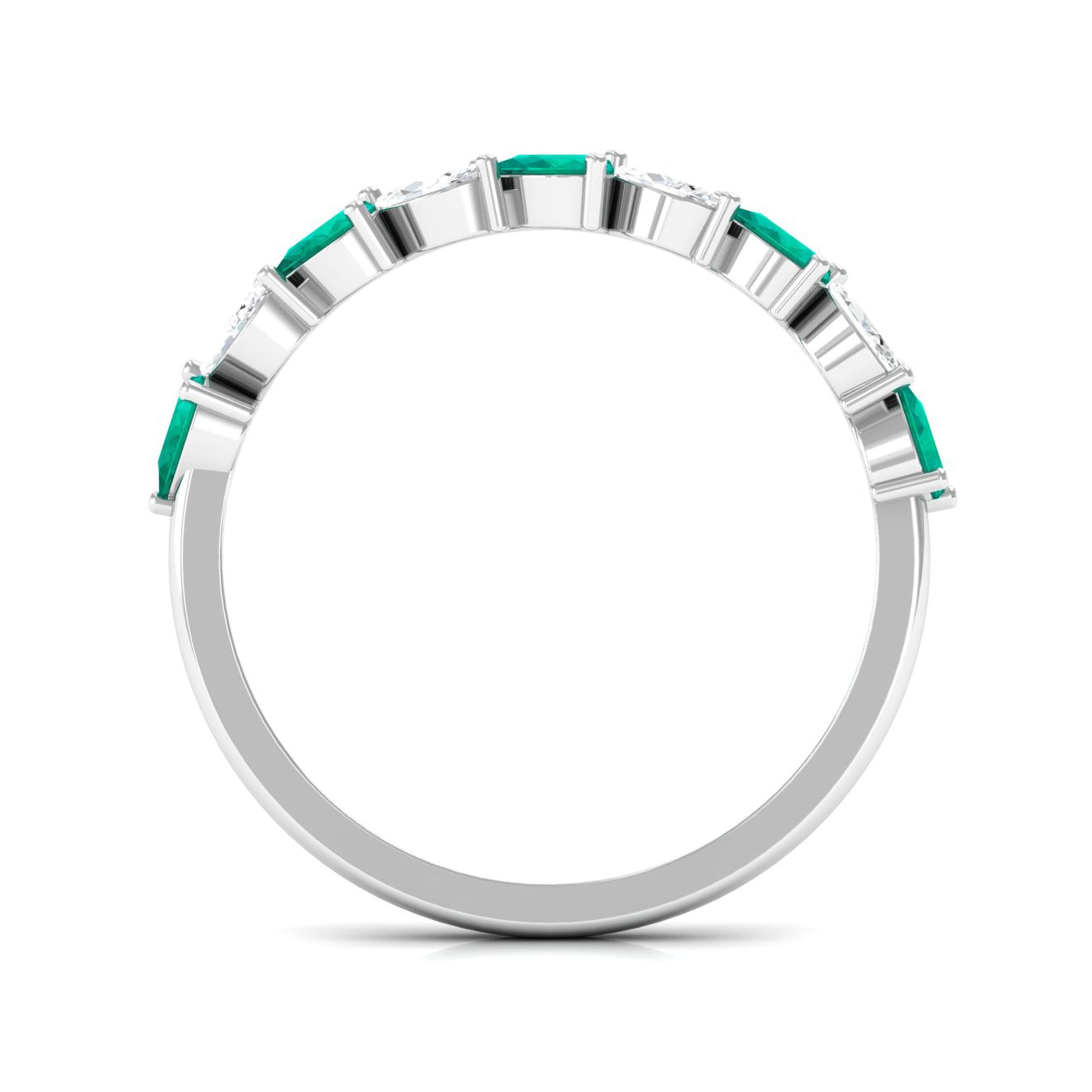 Natural Pear Shape Emerald Half Eternity Ring in East West Style AAA - Rosec Jewels