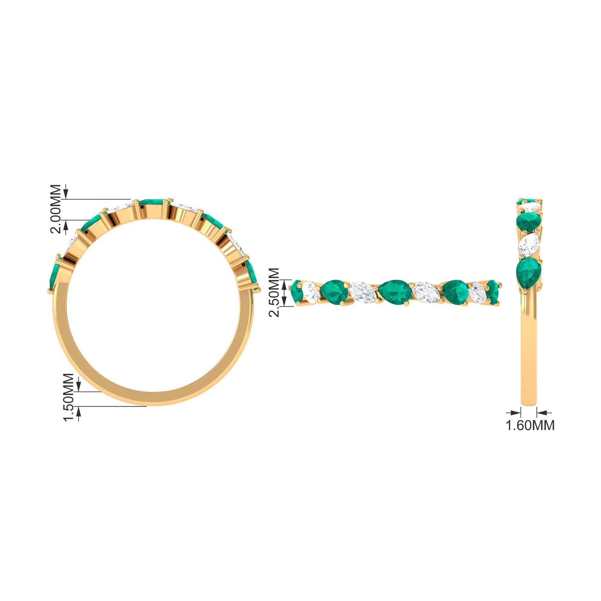 Natural Pear Shape Emerald Half Eternity Ring in East West Style AAA - Rosec Jewels