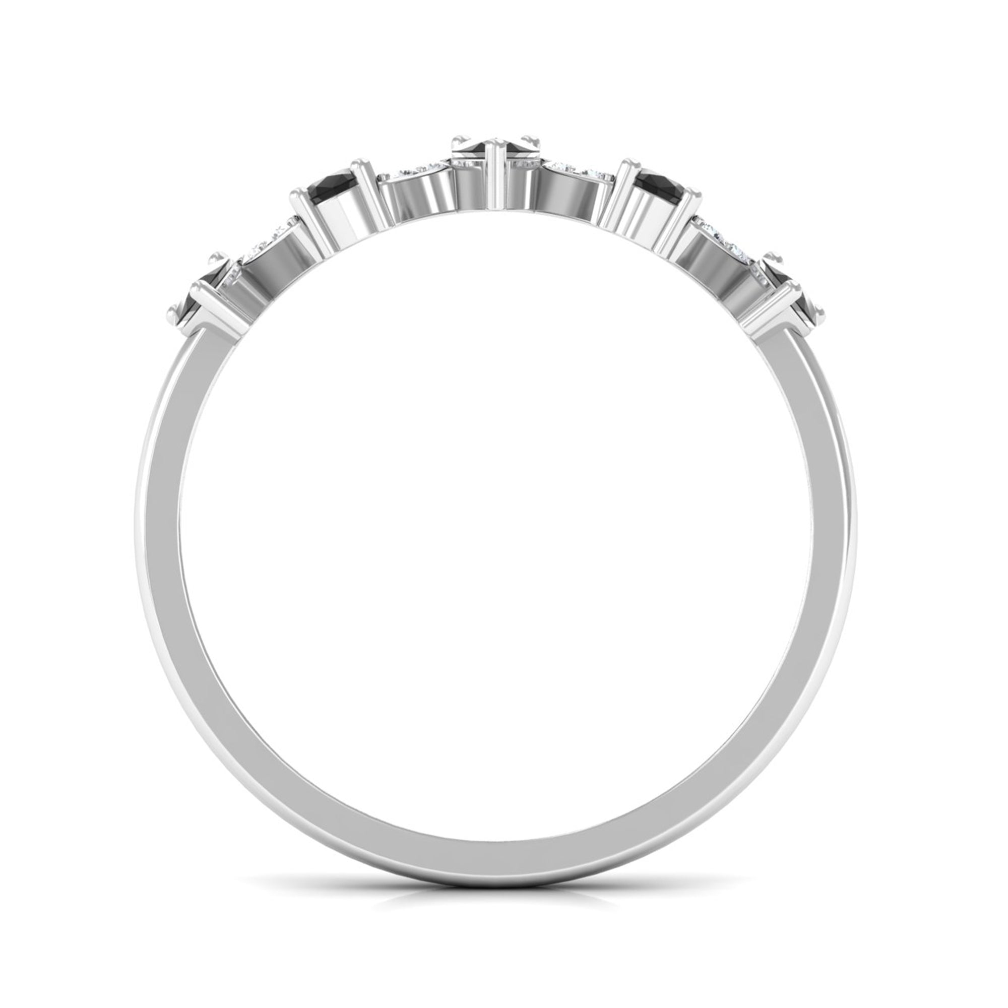 Rosec Jewels-Pear Black Onyx Half Eternity Band Ring with Diamond