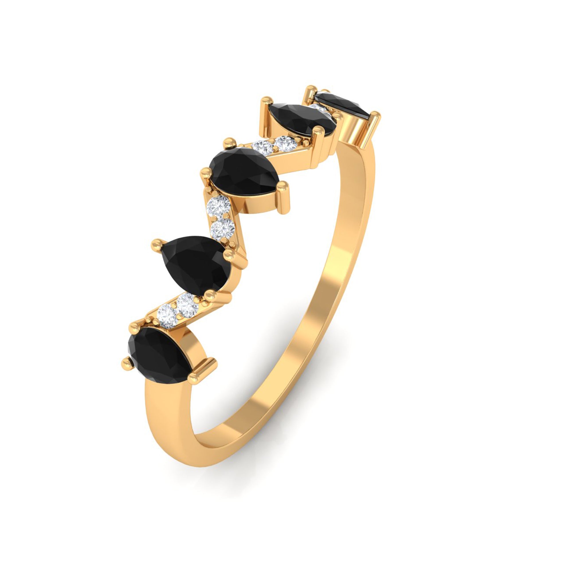 Rosec Jewels-Pear Black Onyx Half Eternity Band Ring with Diamond