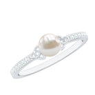 Cultured 2 Carat Freshwater Pearl Diamond Promise Ring with Celtic Knot AAA - Rosec Jewels