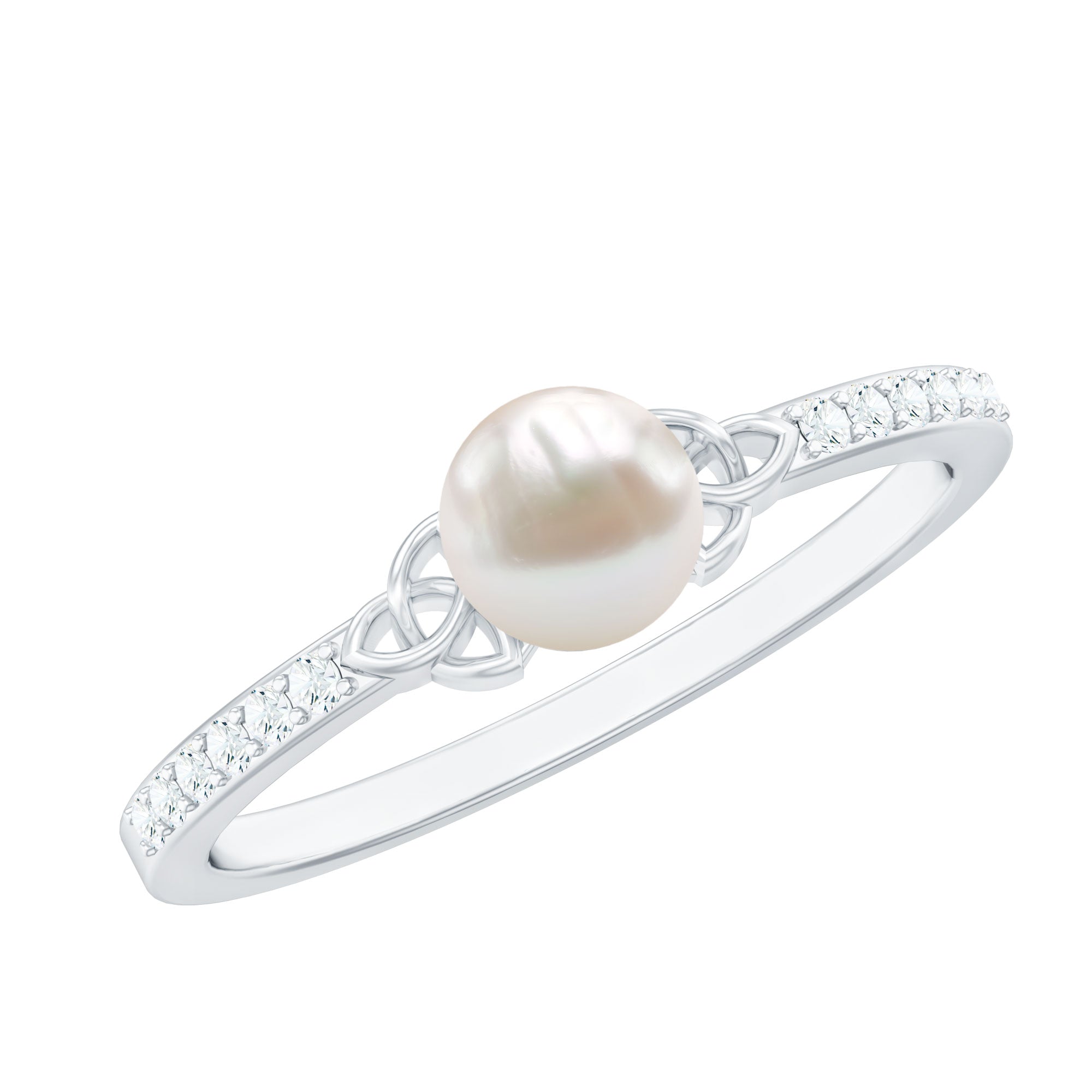 Cultured 2 Carat Freshwater Pearl Diamond Promise Ring with Celtic Knot AAA - Rosec Jewels