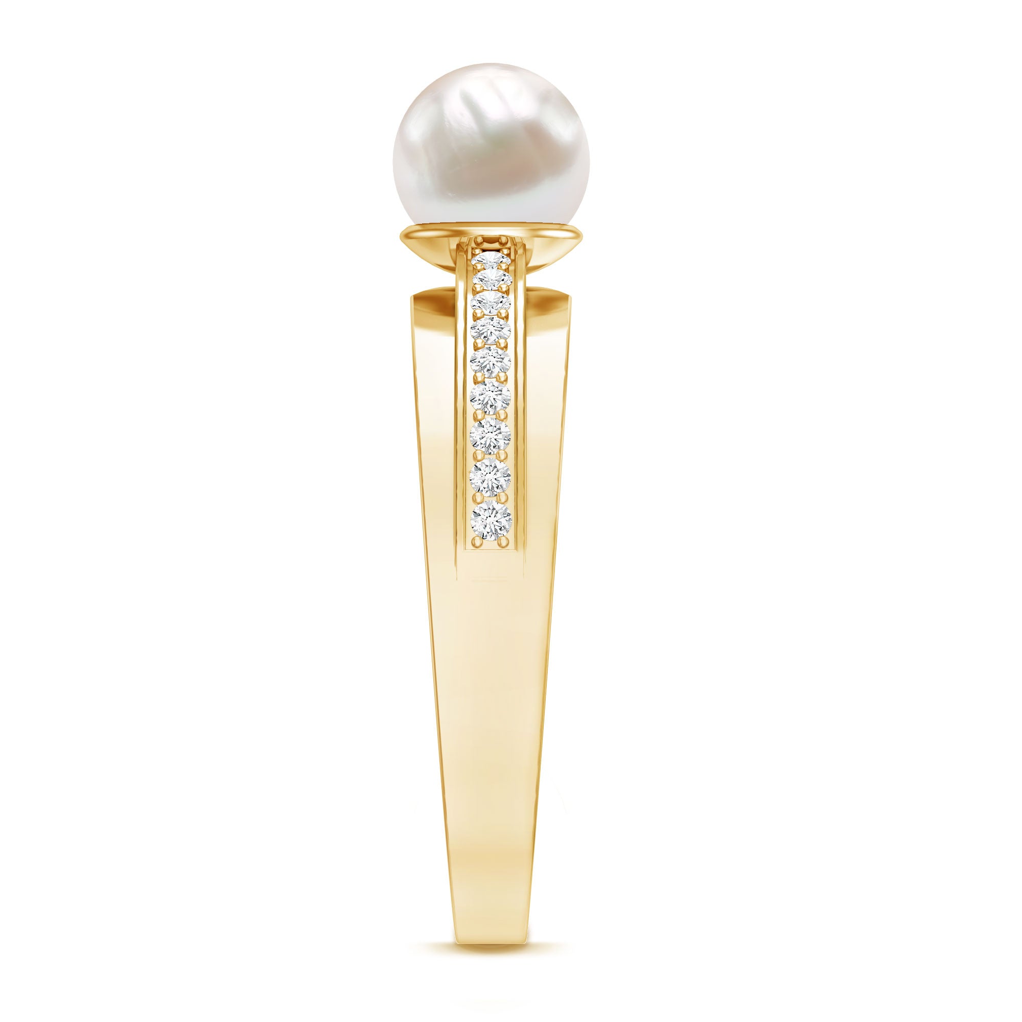 2 Carat Freshwater Pearl Engagement Ring with Diamond for Women AAA - Rosec Jewels