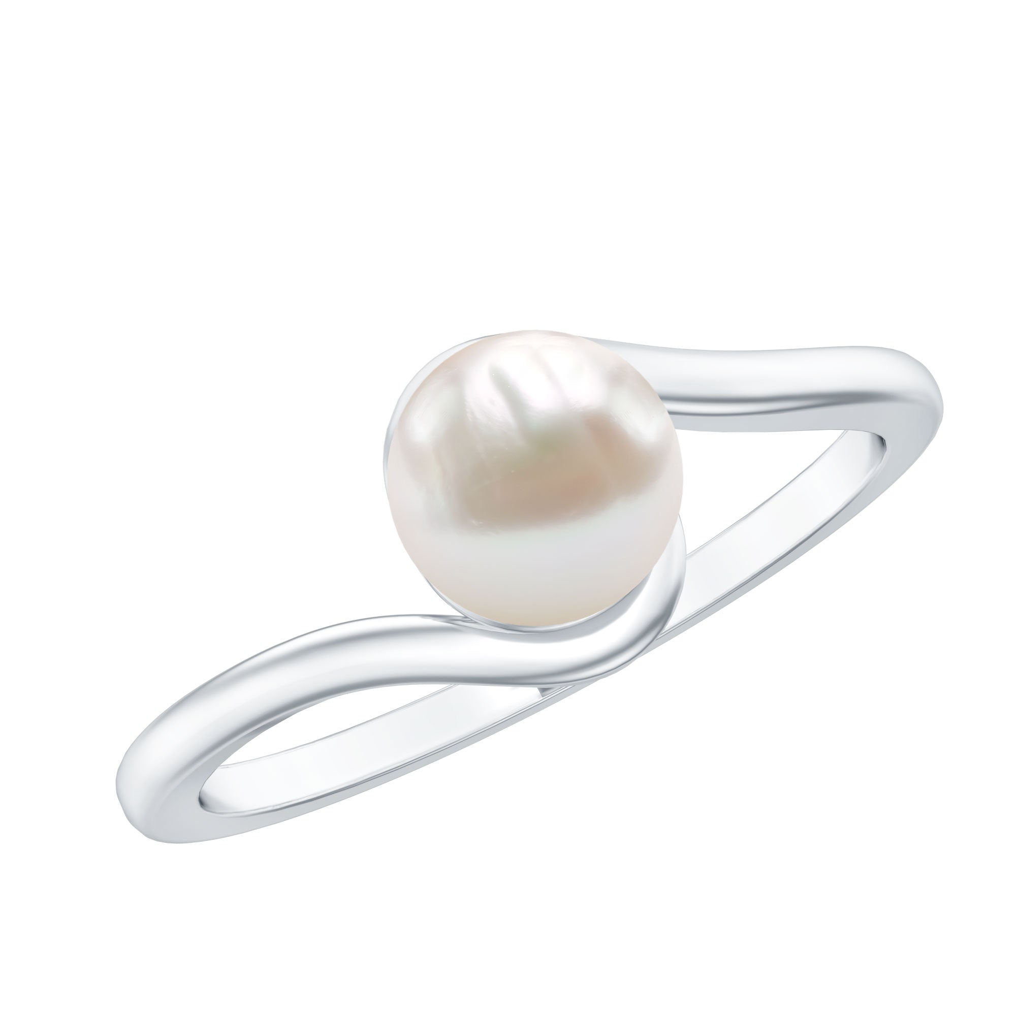 2 Carat Solitaire Freshwater White Pearl Bypass Engagement Ring for Women AAA - Rosec Jewels