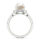 Rosec Jewels-Cultured 7 mm Freshwater Pearl Engagement Ring with Diamond Wedding Band
