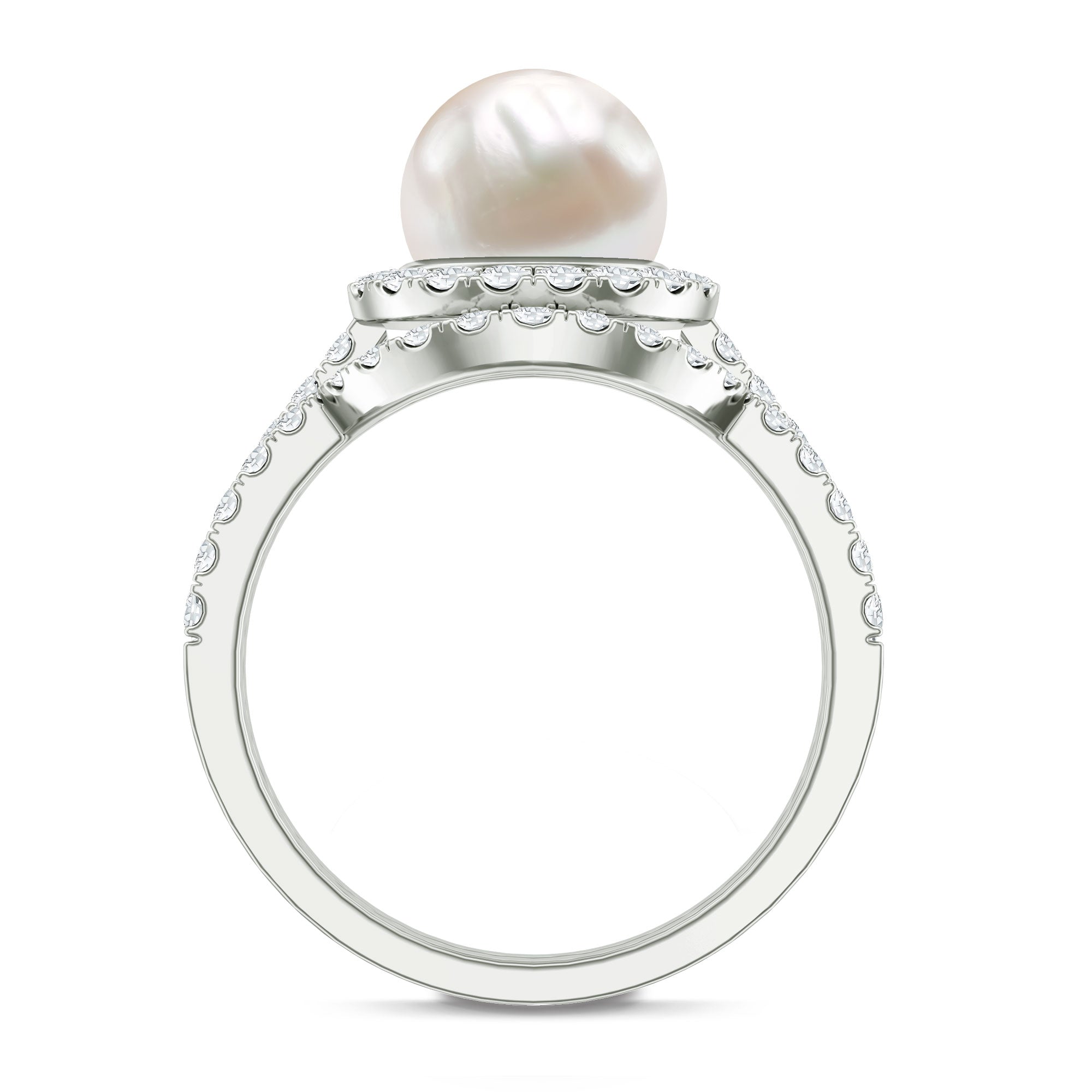 Rosec Jewels-Cultured 7 mm Freshwater Pearl Engagement Ring with Diamond Wedding Band