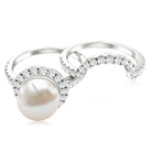 Rosec Jewels-Cultured 7 mm Freshwater Pearl Engagement Ring with Diamond Wedding Band