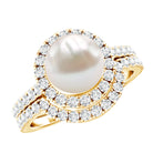 Rosec Jewels-Cultured 7 mm Freshwater Pearl Engagement Ring with Diamond Wedding Band