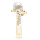 Rosec Jewels-Cultured 7 mm Freshwater Pearl Engagement Ring with Diamond Wedding Band