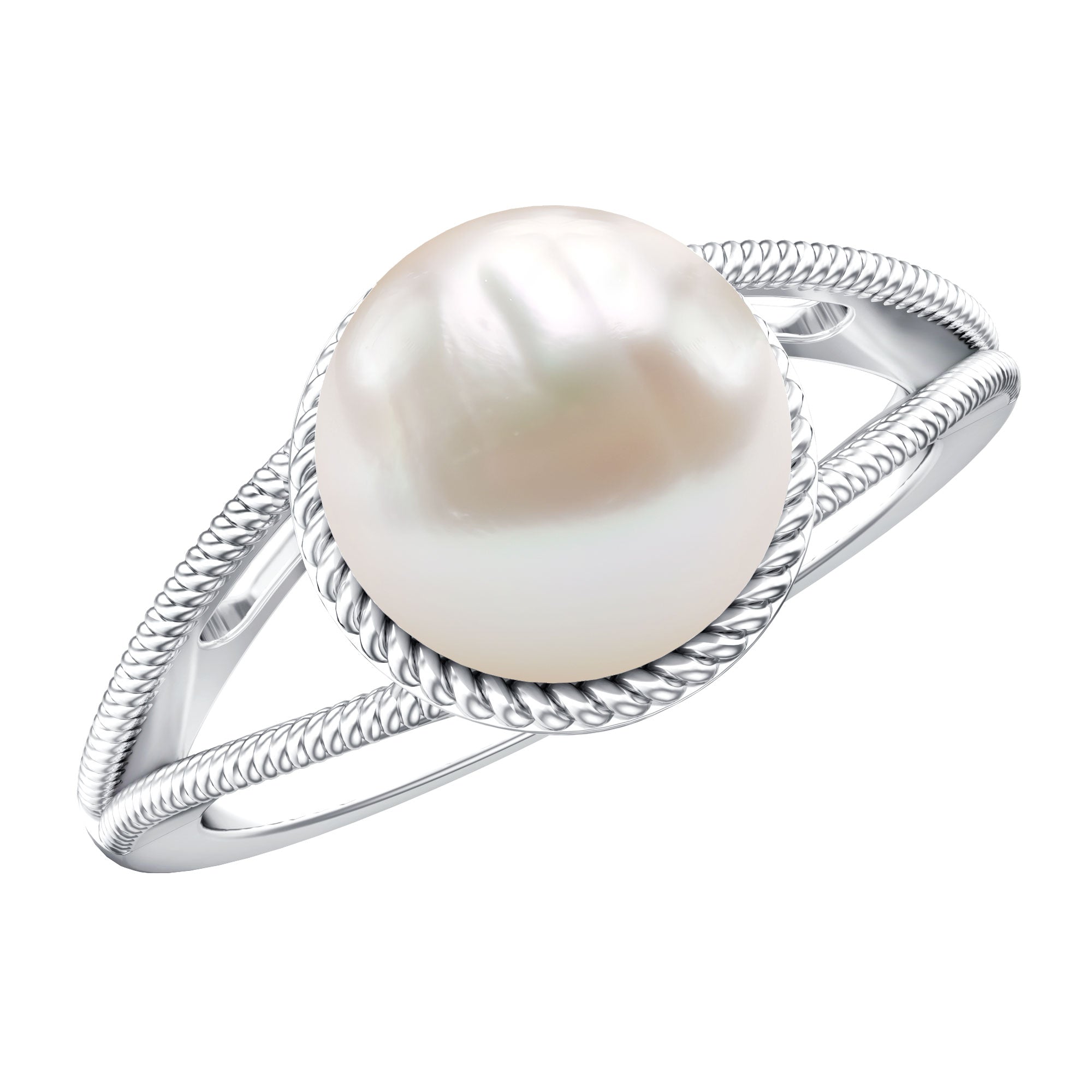 8 Carat Freshwater Pearl Solitaire Engagement Ring in Split Shank AAA - Rosec Jewels