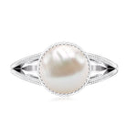 8 Carat Freshwater Pearl Solitaire Engagement Ring in Split Shank AAA - Rosec Jewels