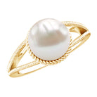 8 Carat Freshwater Pearl Solitaire Engagement Ring in Split Shank AAA - Rosec Jewels