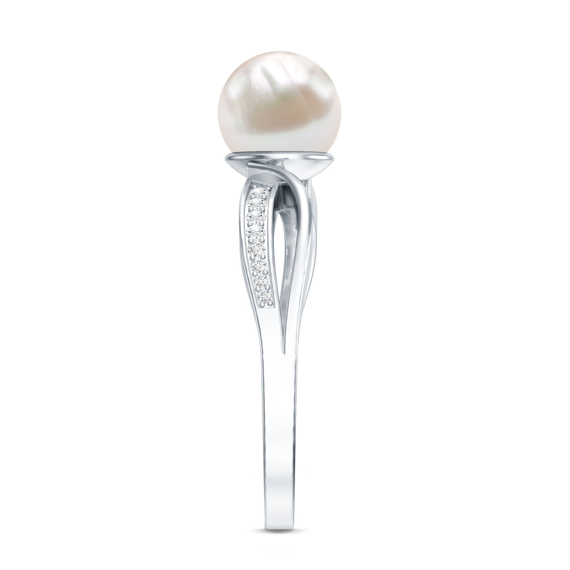 Cultured 3 Carat Freshwater Pearl Engagement Ring with Diamond AAA - Rosec Jewels