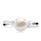 Cultured 3 Carat Freshwater Pearl Engagement Ring with Diamond AAA - Rosec Jewels
