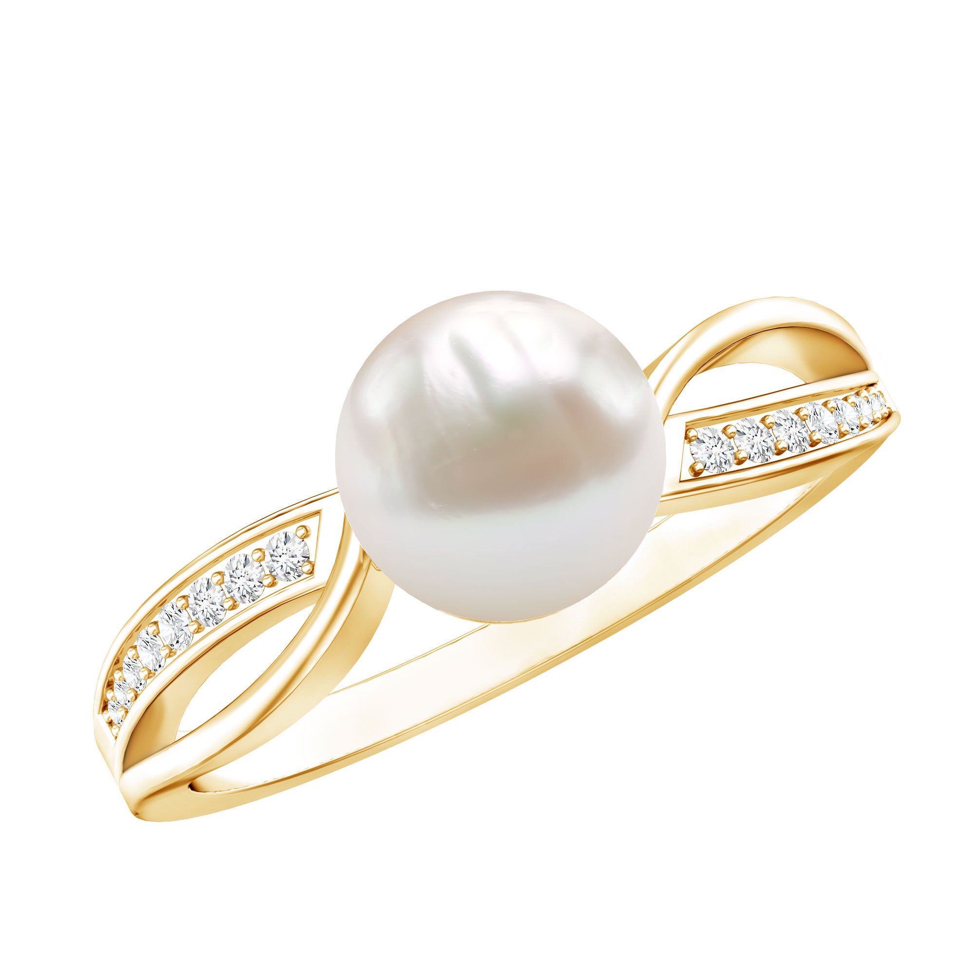 Cultured 3 Carat Freshwater Pearl Engagement Ring with Diamond AAA - Rosec Jewels