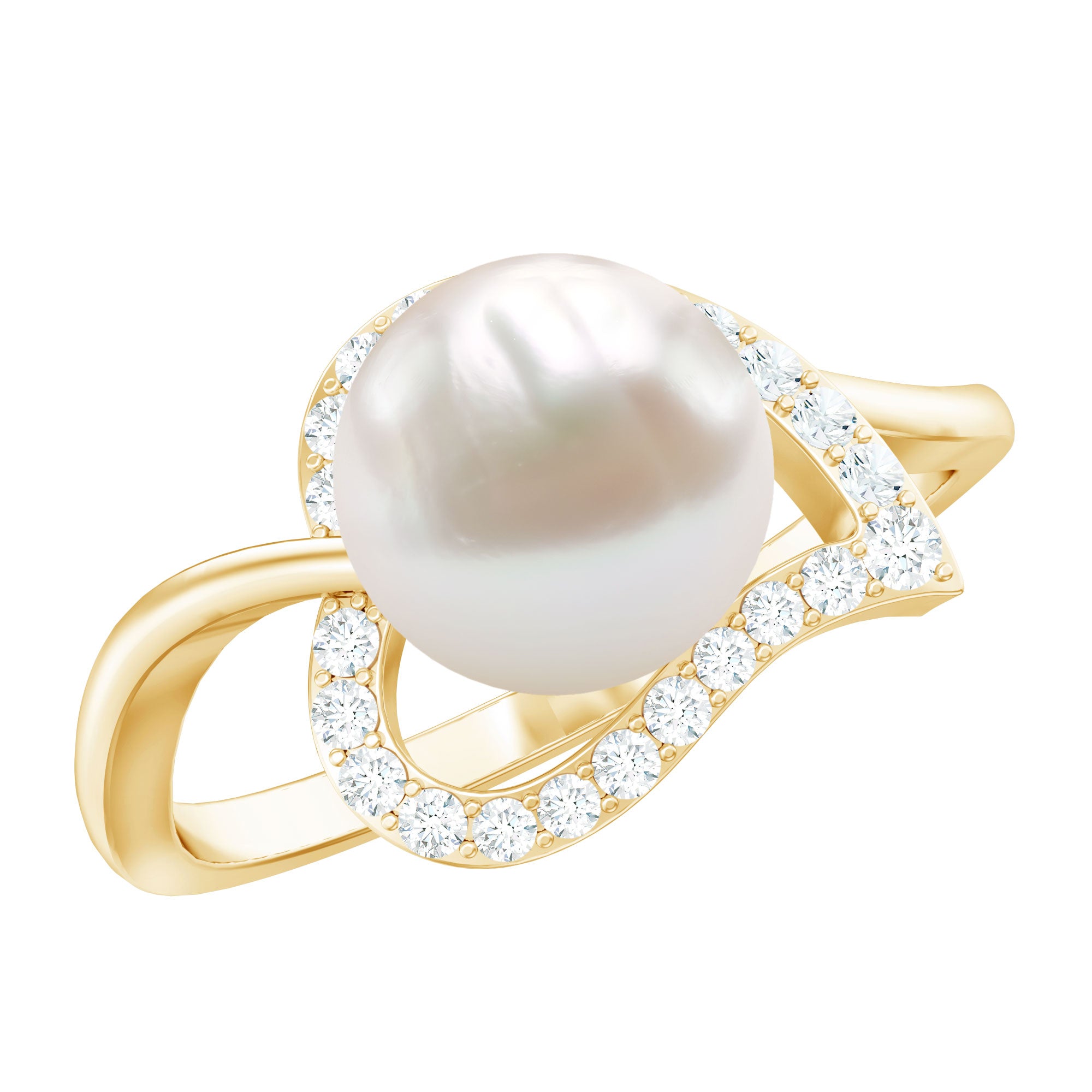 Rosec Jewels-Cultured Freshwater Pearl Promise Ring with Diamond Leaf