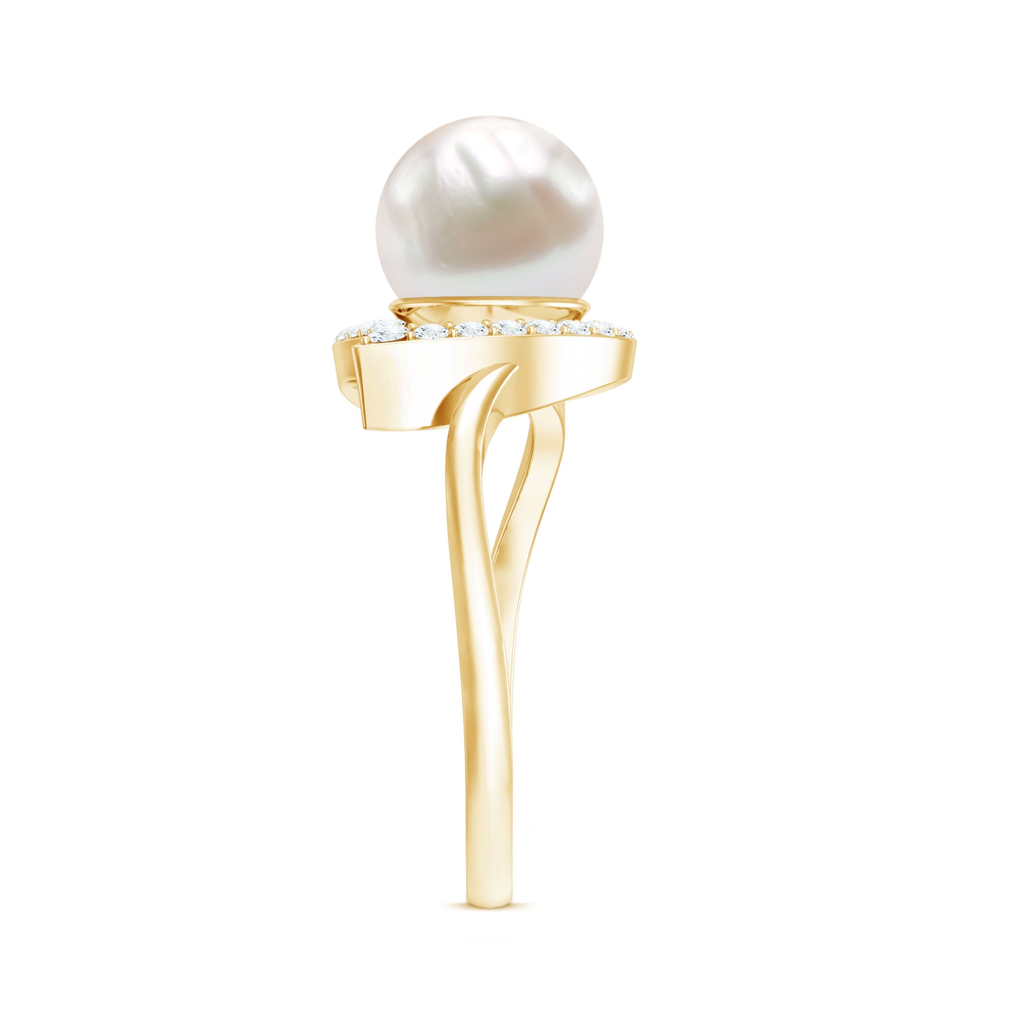 Rosec Jewels-Cultured Freshwater Pearl Promise Ring with Diamond Leaf